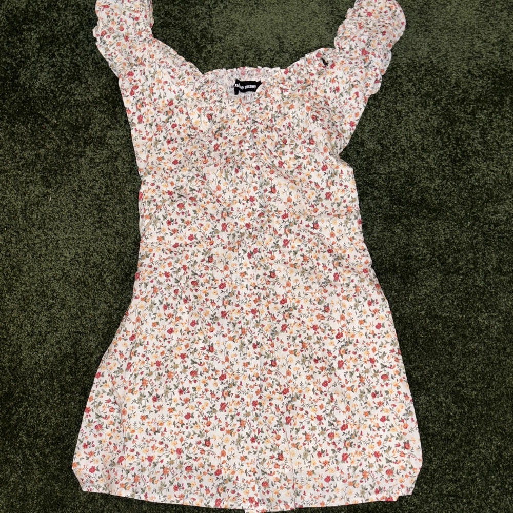 Floral Smocked Mini Dress in Cream with floral Print